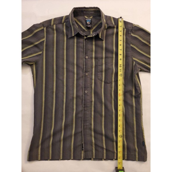 Kuhl Response Short Sleeve Button Down Shirt Sz L, Mens Pinstripe Gray Green Tan - Picture 6 of 8
